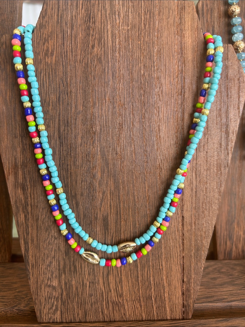 Turquoise or  Multicolor Beaded Layered Necklace with Gold Accents
